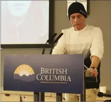  ?? PAT BULMER/The Okanagan Weekend ?? Drug addict Andrew Leeking tells a news conference Friday in Kelowna that Interior Health’s Opioid Agonist Treatment Centre saved his life.