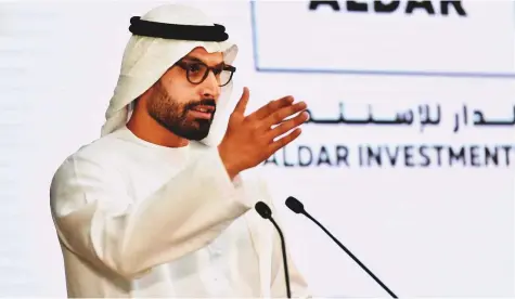  ?? Ahmed Kutty/Gulf News ?? Mohammad Al Mubarak, chairman of Aldar Properties, at the launch of Aldar Investment­s in Abu Dhabi yesterday.