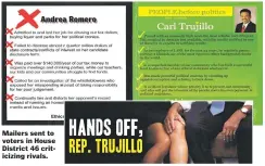  ??  ?? Mailers sent to voters in House District 46 criticizin­g rivals.