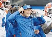  ?? MARK HUMPHREY/AP ?? UF coach Dan Mullen’s team is predicted by media members to finish second behind Georgia in the SEC East.