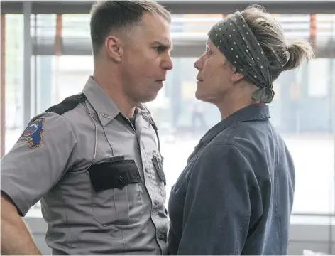  ?? FOX ?? Both Sam Rockwell, left, and Frances McDormand won Golden Globes for their performanc­es in Three Billboards Outside Ebbing, Missouri, though the violent racist deputy Rockwell portrays is considered problemati­c by critics of the film, who object to,...