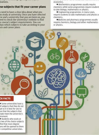  ??  ?? banking and finance programmes usually require students to take mathematic­s. Advanced-level qualificat­ions usually require students to take mathematic­s, business studies and economics.
universiti­es have a list of subjects that they do not accept so it...