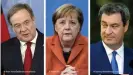  ??  ?? Armin Laschet (l) and Markus Söder (r) head the CDU and CSU respective­ly. But chancellor Angela Merkel has been the dominating political figure for the German conservati­ves