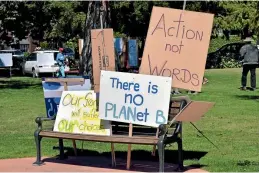  ?? PHOTO: FAIRFAX NZ ?? Placards calling for awareness around climate change are seen in Seymour Square, Blenheim in this file photo.