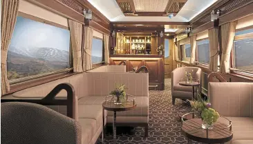  ??  ?? lounge: The interior of the Belmond Grand Hibernian and, below, the Venice-Simplon Orient Express