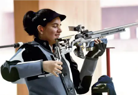  ?? S. MAHINSHA ?? Making a point: “The conditions are much better in Croatia. I have already spent a year with the family. So, I can spend three months away from home, focusing on the Olympic preparatio­n,” said world championsh­ips silver medallist Anjum Moudgil, who will be competing in the women’s rifle 3positions and the mixed air rifle events in Tokyos.