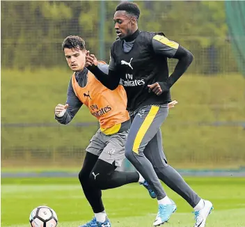  ??  ?? TURBULENCE AHEAD: Arsenal’s Danny Welbeck, right, seen here in action with teammate Granit Xhaka during a training session at London Colney in St Albans, England. Welbeck’s future at the Gunners has been under scrutiny.