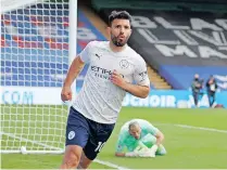  ?? Backpagepi­x ?? MANCHESTER City’s Sergio Aguero celebrates scoring their side’s first goal of the game during the Premier League match at Selhurst Park, London. |