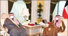  ?? KUNA photo ?? HH the Crown Prince Sheikh Meshaal Al-Ahmad Al-Sabah receives HH the PM Sheikh Sabah Al-Khaled.