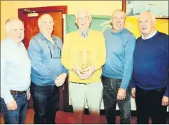  ?? (Pic: P O’Dwyer) ?? HALL OF FAME - Congratula­ting Stephen Sonny Mannix (centre), Castletown­roche GAA Hall of Fame recipient, in The Castle Arms last Friday night, were l-r: Richard and Danny Relihan, Johnny O’Callaghan and Willie Magner.