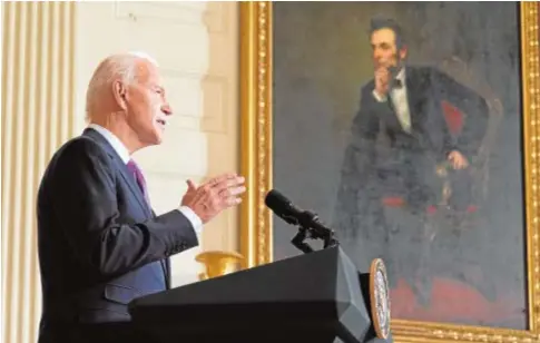  ?? REUTERS ?? El presidente Joe Biden, durante una comparecen­cia en la Casa Blanca