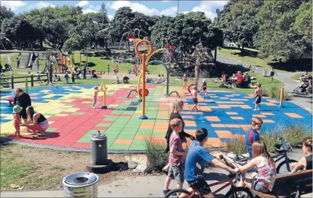  ??  ?? Splash fun: The Raumati Beach splash pad. Elaine Thomsen would love to see one in Porirua.