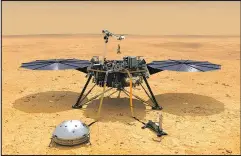  ?? — NASA/JPL-CALTECH ?? This illustrati­on shows the InSight lander after it has deployed its instrument­s on the Martian surface.