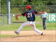  ?? SUBMITTED PHOTO - MIKE SKROCKI ?? Spring City pitcher Avery Lee delivers to the plate against Plymouth-Whitemarsh in the Pa. Junior League state championsh­ip game Wednesday in Homer City.