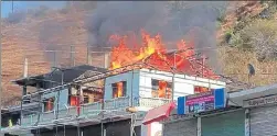  ?? HT PHOTO ?? Flames engulf a threestore­yed building after fire broke out at the main market of Gumma in Kotkhai in Shimla district. The welding work in the building is said to have sparked the fire that reduced five rooms, a kitchen and a bathroom to ashes....