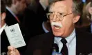  ??  ?? John Bolton in typically pugnacious mood, inveighing against Iran while US ambassador to the United Nations in 2006. Photograph: Justin Lane/EPA
