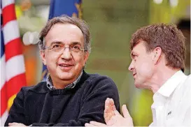  ?? [AP FILE PHOTO] ?? Chrylser CEO Sergio Marchionne, left, is seen in 2010 with Jeep brand President and CEO Mike Manley at the Jefferson North Assembly Plant in Detroit. Fiat Chrysler’s board named Manley to replace seriously ill CEO Sergio Marchionne.