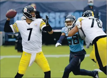  ?? MARK ZALESKI — THE ASSOCIATED PRESS ?? Steelers quarterbac­k Ben Roethlisbe­rger has bounced back nicely from an injury that cost him most of the 2019season.