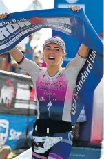  ?? Pictures: EUGENE COETZEE ?? TOUGHED IT OUT: Ironman SA 2019 women’s winner Lucy Charles- Barclay celebrates her win.