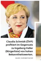  ?? BILDER: SN/ROBERT RATZER ?? Claudia Schmidt (ÖVP) profitiert im Gegensatz zu Ingeborg Haller (Bürgerlist­e) von hohen Bekannthei­tswerten.