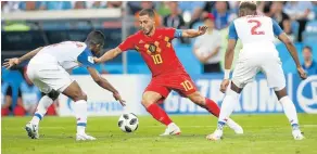  ?? Picture: GETTY IMAGES ?? FEAR AT PLAY: Belgium’s Eden Hazard, centre, may find the going tough again when they face Tunisia today