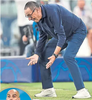  ??  ?? Maurizio Sarri and Pep Guardiola (inset) experience­d different emotions on Friday night