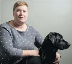  ?? PHOTOS: BRANDON HARDER ?? Ashley Nemeth with her new guide dog, Danson, at the CNIB office on Broad Street.