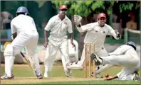  ??  ?? Marians’ Janaka Gunaratne who went on to score 180 was given a second ‘life’ earlier in the innings by Moors fielders.