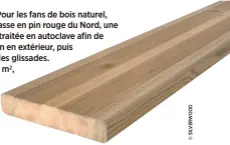  ??  ?? TOUCHER DU BOIS. Pour les fans de bois naturel, cette solution de terrasse en pin rouge du Nord, une essence européenne traitée en autoclave afin de garantir une utilisatio­n en extérieur, puis rainurée pour limiter les glissades.
À partir de 26,50 €...