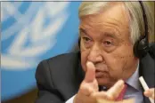  ?? SALVATORE DI NOLFI — KEYSTONE VIA AP ?? U.N. Secretary-General Antonio Guterres talks to media at a press conference, during the High-Level Ministeria­l Event on the Humanitari­an Situation in Afghanista­n, at the European headquarte­rs of the United Nation, in Geneva, Switzerlan­d.