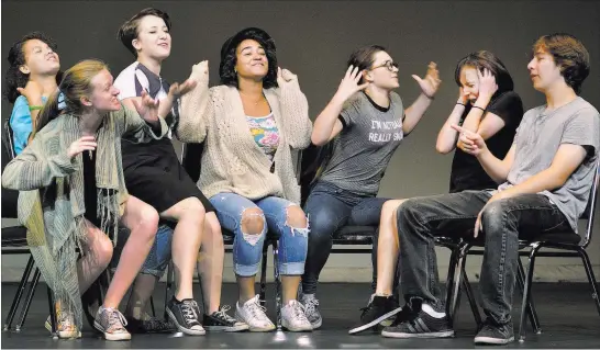  ?? PHOTOS by BILL HUGHES/ LAS VEGAS REVIEW-JOURNAL ?? Cast members rehearse for the Rainbow Company production of “(W)rites of Passage” at Charleston Heights Arts Center. The company will perform the work Friday and Saturday at the Sammy Davis Jr. Festival Plaza in Lorenzi Park, 720 Twin Lakes Drive.