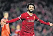  ??  ?? Salah days: in-form Mohamed Salah celebrates scoring his and Liverpool’s second goal against Southampto­n