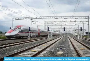  ?? — AFP ?? BANDUNG, Indonesia: The Jakarta-Bandung high-speed train is parked at the Tegalluar station depot in Bandung, West Java, on January 17, 2024.