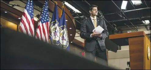  ?? GABRIELLA DEMCZUK / THE NEW YORK TIMES ?? House Speaker Paul Ryan, R-Wis., is sending conflictin­g signals about the Congressio­nal Budget Office’s report on the effects of the Republican­s’ American Health Care Act. “I’m excited about this analysis and yeah, I think they sort of overestima­te the...