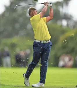  ?? RYAN SUN/AP ?? Hideki Matsuyama hits from the 18th fairway during the final round of the Genesis Invitation­al on Sunday at Riviera Country Club.