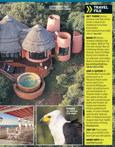  ??  ?? LUXED OUT The Thanda Safari Lodge POISED An African fish eagle