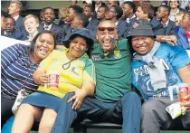  ?? Picture: BRIAN WITBOOI ?? FESTIVE FANS: Jane, left, Dolly and George Cook having fun at St George’s Park with Johan Matroos, right, while watching the match between the South African and Indian cricket teams on Tuesday
