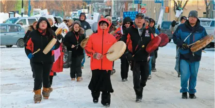  ?? CITIZEN PHOTO BY STUART NEATBY ?? About 50 people gathered Wednesday afternoon for the annual Women’s Memorial March in Prince George. The march was held to commemorat­e indigenous women who have gone missing or who were murdered, including those along Highway 16.