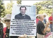  ?? KATY MURPHY STAFF PHOTOGRAPH­ER ?? A sign targeting California Assembly Speaker Anthony Rendon, D-Paramount, at a singlepaye­r health care rally is shown Wednesday at the Capitol in Sacramento.
