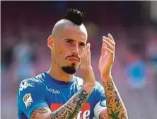  ??  ?? Napoli’s Marek Hamsik is a goal shy of Diego Maradona’s record of 115 goals for the club.