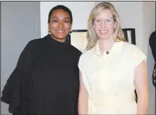  ?? (NWA Democrat-Gazette/Carin Schoppmeye­r) ?? Tonya Jackson (left) and Emily Ironside visit at the Scott Family Amazeum announceme­nt.