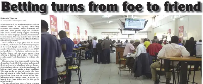  ??  ?? Punters fill a betting house in Bulawayo recently