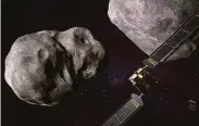  ?? NASA / New York Times ?? An animation of the expected collision of the NASA spacecraft and Dimorphos asteroid (left) next year.