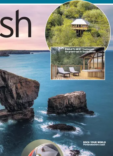  ??  ?? EAGLE’S NEST Treehouses for grown-ups in South Devon ROCK YOUR WORLD Pembrokesh­ire coast