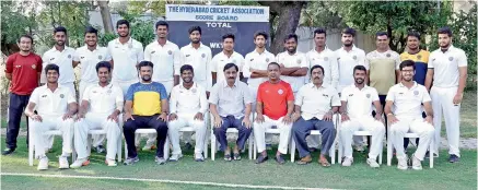  ??  ?? Members of the Hyderabad U-23 cricket team pose after qualifying for the all-India knockout quarterfin­als of the Col C. K. Nayudu Trophy and thereby getting promoted to the Elite Division of the age group competitio­n for next year.