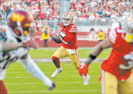  ?? Carlos Avila Gonzalez The Associated Press ?? Subbing for injured starter Jimmy Garoppolo, rookie quarterbac­k Brock Purdy has led the 11-4 49ers to three straight victories and has looked like a seasoned veteran in the process, completing over 67 percent of his passes.