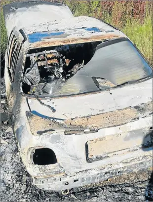  ?? Picture: SUPPLIED ?? TOTALLY DESTROYED: The burnt remains of Rocco’s Taxis’ Nissan Sentra