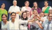  ?? HT PHOTO ?? Tagore Internatio­nal School principal Mallika Preman (above) with the eminent guests and the winning team. Ahlcon Public School, Mayur Vihar, vice principal Veni Bhardwaj (right) alongwith the winners from Bal Bharti Public School, Noida.