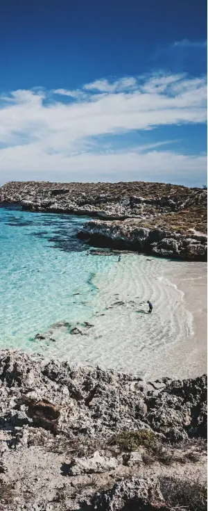  ??  ?? A pristine waterfall and swimming hole on Melville Island (far left); Little Salmon Bay, south Rottnest Island (left)