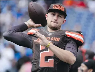  ?? GETTY IMAGES ?? The Saskatchew­an Roughrider­s are denying a report that they worked out former Cleveland Browns pivot Johnny Manziel, who is on the Hamilton Tiger-Cats’ negotiatio­n list and off limits to rival CFL teams.